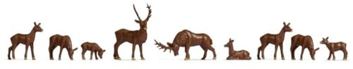 NOCH Hirsche Hobby-Figuren, realistische Tierfiguren für Diorama und Modellbahn, 7-teiliger Satz, Spur N handkoloriert