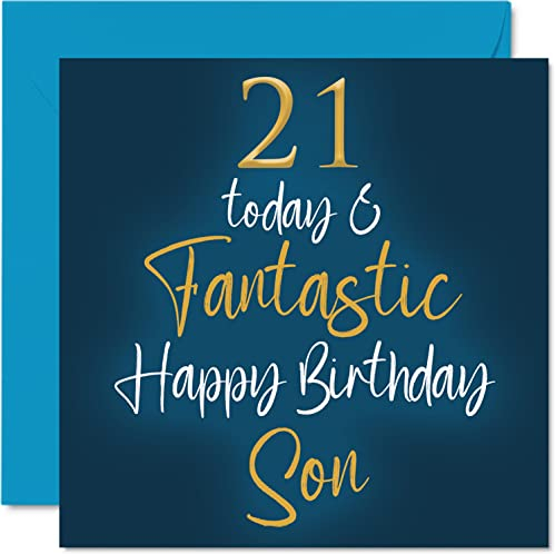 Fantastische Geburtstagskarte zum 21. Geburtstag für Sohn – 21 Today & Fantastic – Karte für Sohn von Mama oder Papa, Sohn-Geburtstagsgeschenke, 145 mm Geburtstagsgrußkarten Geschenk für Sohn