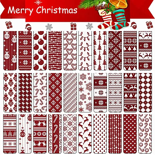 Magnetische Lesezeichen,30 Stück Weihnachtslesezeichen, magnetische Kinderlesezeichen, bunte Lesezeichen, magnetische Lesezeichen mit Schneeflocken/Weihnachtsbäume/Muster, für Weihnachtsgeschenke