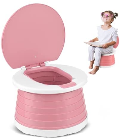 Töpfchen Für Kinder Baby Toilettensitz Ab 1 Jahr Reisetöpfchen Faltbar Für Unterwegs Baby Töpfchen Training Für Jungen Mädchen Windelfrei Töpfchen Auto Klapptöpfchen Kinder mit 15 Potty Liners (Rosa)