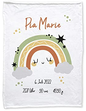 GRAZDesign Regenbogen Babydecke mit Namen, personalisierte Geschenke Baby, Junge und Mädchen, Baby Decke Neugeborenen Krabbeldecke - Regenbogen mit Sternen