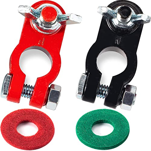 RUNCCI-YUN 2 Pezzi 12V/24V Terminali di Batteria Connettori di Batteria Positivo e Negativo 12V Battery Terminal Morsetti per Auto Camion Barca+2Pezzi Rondelle