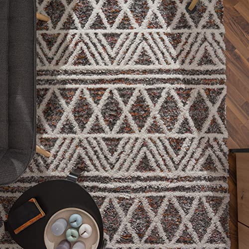 Paco Home Hochflor Teppich Wohnzimmer Schlafzimmer Shaggy Boho Modern Skandinavisch Geometrisches Rautenmuster Fransen, Grösse:80x150 cm, Farbe:Bunt 3