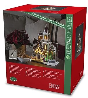 Konstsmide LED Szenerie Kirche, mit Musik, wählbare Energiefunktion, 11 bunte Dioden, batteriebetrieben & USB, Innen, schwarzes Kabel, 3 x AA 1.5V (exkl.) - 4251-000, Bunt