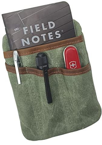 EDC Pouch 6 Pockets Protector Waxed Canvas and Leather Pocket Organizer Mini Pouch for Men (Fatigue Green)