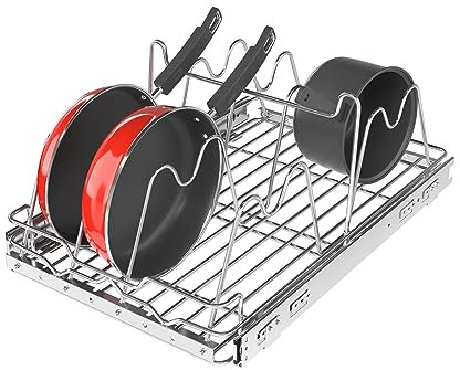 BONADOM Organiseur coulissant à 1 niveau pour casseroles et poêles sous armoire de cuisine, étagère coulissante pour planche à découper et plateau de rangement 27,9 x 53,3 x 21,6 cm (l x P x H) -