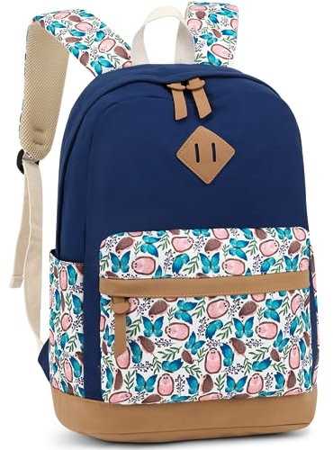 Leaper Hedgehog Canvas Backpack School Backpack Casual Shoulder Bag Satchel Daypack Dark Blue