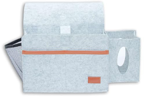 INTIRILIFE Betttasche Nachttisch Tasche aus Filz in Hell Grau - 41/29 x 11.3 x 19.5 cm - Sofa Armlehne Tasche Organizer für Handy Tablet Buch Aufbewahrung