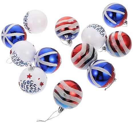 Abaodam 12st Weihnachtskugeln Partyzubehör Mit Usa-Motto 4. Juli Hängende Kugel Usa-flaggentagesball Tag Der Arbeit Baumschmuck Patriotische Hängende Ornamente P.s Spielereien Foto