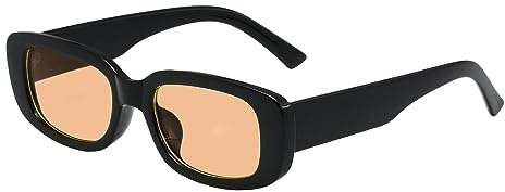 JCTAIFOO Retro Rechteck Sonnenbrille für Damen Herren Vintage Mode Rechteckig Schmale Quadratische Brille UV400 Schutz Schwarz/Gelb