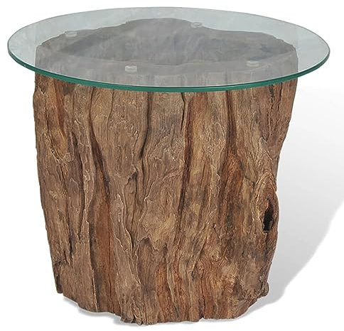 GuyAna Couchtisch Teak Glas 50 x 40 cm Wohnzimmertisch Hochklappbarer Couchtisch
