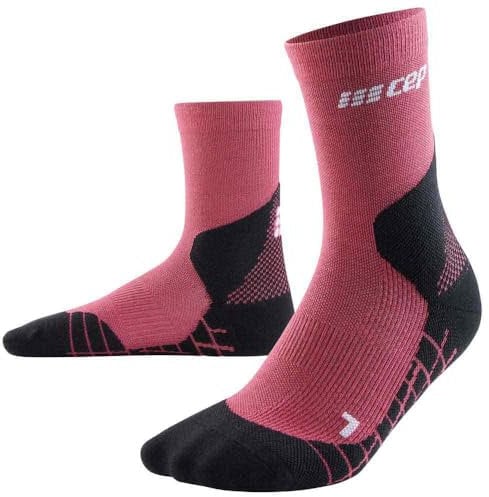 CEP - HIKING LIGHT MERINO MID CUT SOCKS REDESIGN für Damen | Bessere Stabilität dank Wandersocken mit Kompression | Trekkingsocken für leichte Beine in berry | Größe III | M