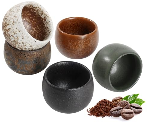 Lot de 5 tasses à expresso de qualité supérieure en grès - 50 ml - À paroi épaisse - Idéales pour expresso, moka, ristretto, macchiato, cadeau parfait pour les hommes et les femmes