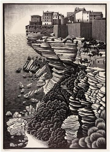 LATAFA Berühmte M.C. Escher-Poster und -Drucke, Retro-Landschaftswandkunst, M.C. Escher-Leinwandgemälde, M.C. Escher-Bilder für die Wanddekoration zu Hause, 60 x 80 cm, ohne Rahmen