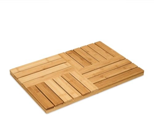 Relaxdays Tapis de Bain en Bambou, 61x40 cm, caillebotis pour Sauna, Baignoire, Piscine, antidérapant, Nature