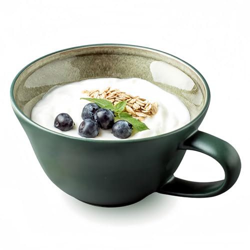 Dowbom BL-SP-015 Suppentasse mit Griff, Mikrowellen-Suppenschüssel, Keramik-Suppentasse, Frühstücksschüssel, Bouillon-Tasse (Grün, 500 ml)