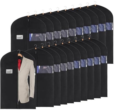 KEEGH Kleidersäcke für Die Aufbewahrung 20 Stück, Anzug Schutzhülle-100cm, Kleidersack Anzug Schwarz 60x100cm Vliesstoff für Kleiderhülle Anzugsack Abendkleid Brautkleid Kleidersack Anzug