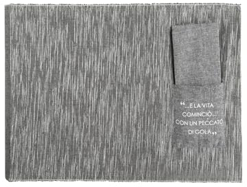 KASANOVA Set tovaglietta tovagliolo antracite scritta in misto cotone grigio