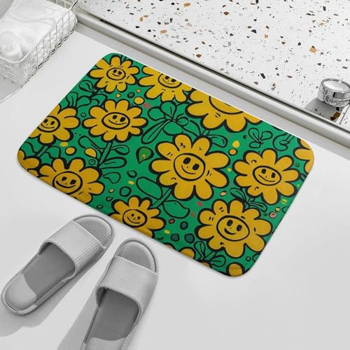 Front Door Mat Indoor Outdoor Welcome Doormats 16x24 Non-Slip Entryway Mats Yellow Smiley Flowers Entry Rugs Absorbent Resist Dirt Floor Mats for Entrance, Inside, Patio Carpet