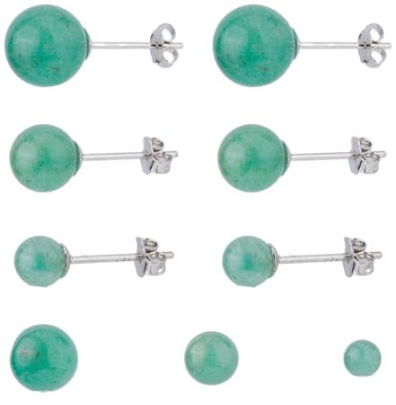 SUPERFINDINGS Dunkelgrüne Jade Ohrstecker - 3 Paar Runde Ohrringe 925 Sterling Silber Stiften für Damen und Mädchen