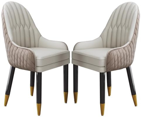 XUEMML Esszimmerstühle 2er-Set, Leder Sessel Wohnzimmer，Moderne Gepolsterte PU-Lederstühle Mit Holzbeinen, Küchenstühle for Wohnzimmer, Schlafzimmer, Esszimmer(Khaki)