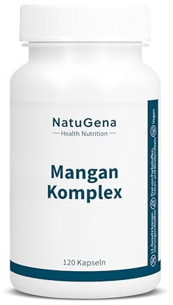 NatuGena Mangan-Komplex, Gluconat, Bisglycinat, Citrat, trägt zu einem gesunden Energiestoffwechsel bei, 120 Kapseln (120 Tage Packung)