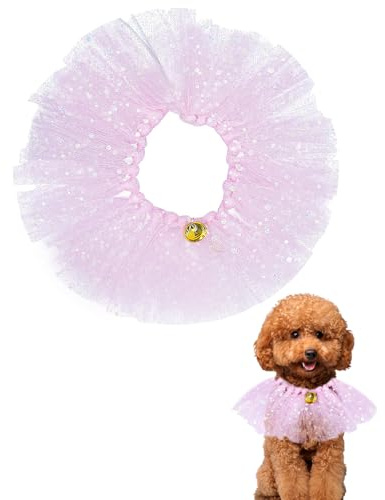 BIPY Collier rose pour chien avec collier tutu avec clochette pour petits chiens et chats Collier réglable avec paillettes pour fête vacances
