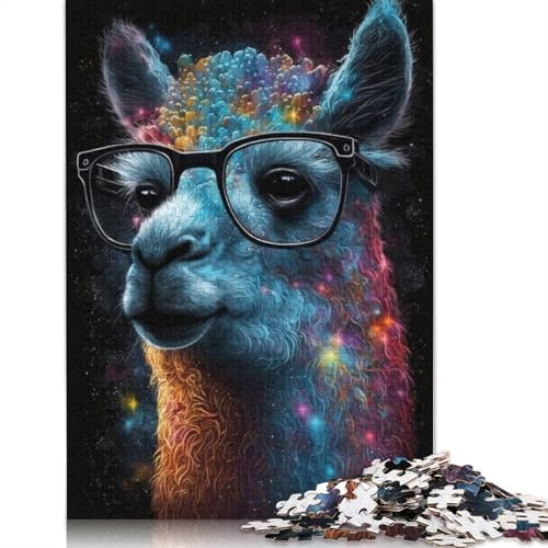 Puzzle für buntes Alpaka mit Brille, 1000-teiliges Puzzle aus Pappe für Erwachsene und Kinder ab 12 Jahren, Lernspiel, Herausforderungsspielzeug (Größe 38 x 26 cm)