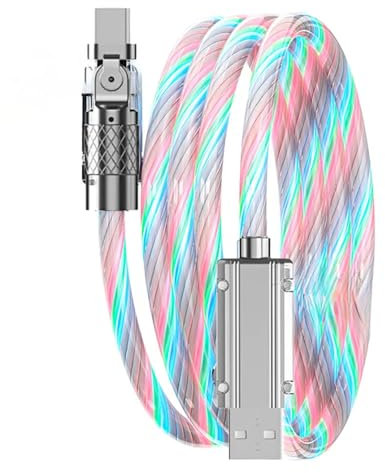RGB LED 3A USB Type C 3D 180 Rotatable USB-C cable Rainbow Lighting Cable