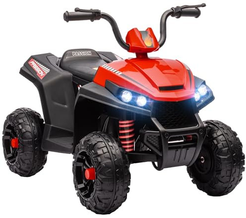 AIYAPLAY Kids Quadbike, 12V Electric Ride on ATV with 4 Wheels Spring Suspension, LED Light, Music, MP3, 5KM/H Battery Powered, for Ages 3-5 Years, White