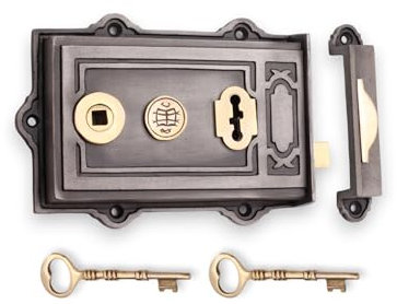 Infinity Decor Victorian Style Davenport Iron Rim Lock Pewter Finish Latch Lock Set for Internal and External Shed Doors Gates