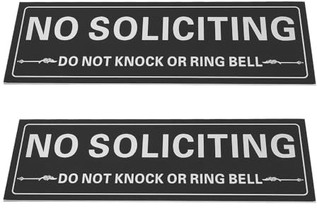 Briny River 2PCS Black Metal Self-Adhesive No Soliciting Sign 19cmx6.4cm for Gate Porch Office Door Windows Mailbox Aluminum No Solicitation Signs