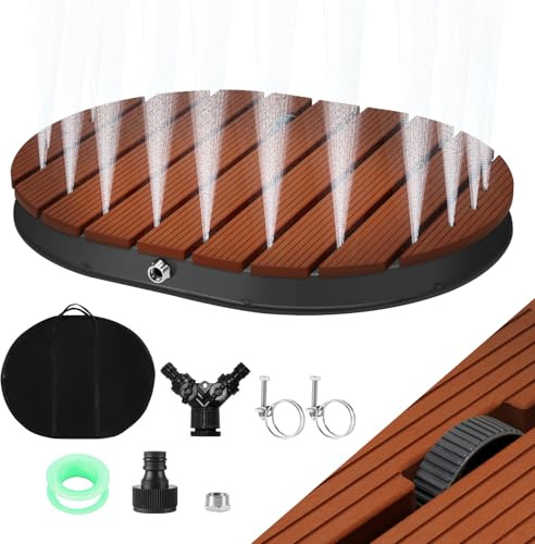 ISOISL Doccia esterna per pavimento, doccia da giardino con 22 ugelli in rame, doccia per piscina in WPC, fino a 4 m di altezza della fontana, pedana regolabile, antiscivolo, resistente alle