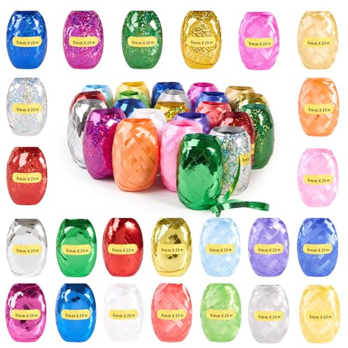 24 Rollen Geschenkband Ringelband in Bunten Farben, 5MM 20M je Rolle Geschenkbänder Schleifen in Geschenkverpackung Basteln und Verpacken Luftballons Schleifen Festliche Hochzeit Deko
