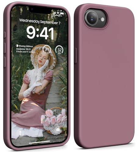 OIIAEE Compatible with iPhone 16e Case (2025) 6.1 Inch, Soft Ultra Slim Protective Shockproof Liquid Silicone Phone Case Cover with Anti-Scratch Microfiber Lining,Grape Purple