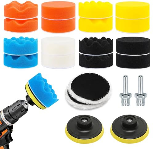 22 Pcs Car Drill Polishing Pads 3 Inch, Car Buffing Pads for Drill with M10 Drill Adapter, Drill Buffer Polisher Attachment Kit Sponge Polishing Polisher Drill Adapter for Car Polishing and Waxing