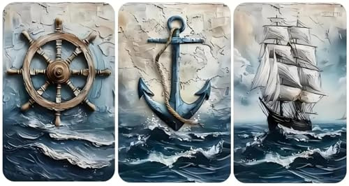 3er Set Souvenir Magnet Maritim Steuerrad Anker Schiff je 6 x 9 cm Kühlschrankmagnet Stadt Deko MU K181