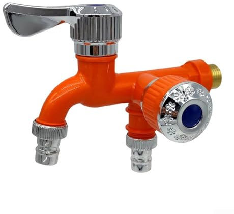 Robinet multifonction pour machines à laver et autres applications avec deux sorties pour plus de commodité (orange)