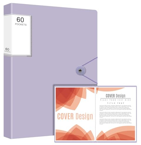Heavy Duty Art Portfolio Binder, 60 Pockets with Clear Sleeves, Purple