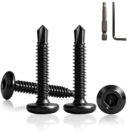 60 Pezzi Viti Autoperforanti per Metallo M5.5x35mm, Viti Autofilettanti Inox 410,Nero Testa Piatta Esagonale per Fissaggio su Metallo e Legno