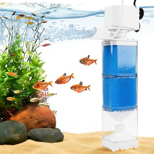 EXLECO 5 in 1 Aquarium Filter für 80-250L Fischtank, 850L/H 10W Einstellbar | Leise Automatisches Aquarium-Filtersystem für Süß-/Salz, Wasserfilter Aquarium Innenfilter mit Sauerstoff, Wavemaker, Pumpen