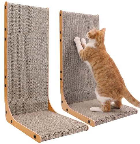 Gimars 2 Stück Kratzbrett Katze 58cm L-Form, stabiles Set aus Kratzpappe für Katzen, vertikales Kratzmöbel zum Schutz von Möbeln & Sofas, langlebige Kratzbretter, Holz