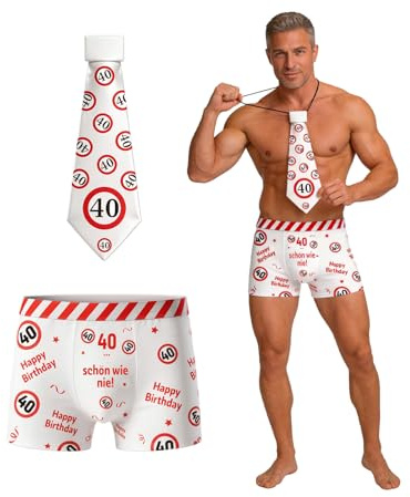 WenmthG Geburtstag Geschenke für Männer-Witzige Geschenke für Mann | Boxershorts und Krawatte rot-weißes Design mit Verkehrsschildern und Lustige Sprüche