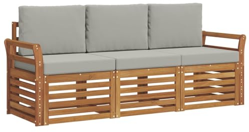 vidaXL Sofagarnituren 3 pcs Natürlich und Hellgrau Massivholz Akazie, Moderne Gartenmöbelsets, wetterfeste Sitzmöbel, Akazien-Sofa, Flexible Lounge-Lösungen für die Terrasse