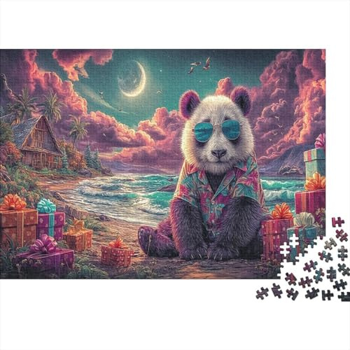 Panda in Sonnenbrille am Strand mit Geschenken 1000 Teile Jigsaw Puzzle Wildtiere Stressabbau Geschenk Für Erwachsene 38x26cm/1000pcs