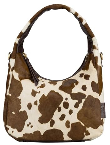 Jost Leder Schultertasche Umhängetasche Furry Cow Hobo Bag Brown mehrfarbig