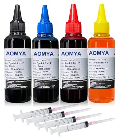 Aomya Refill Ink Kit 400ml für HP 61 60 62 63 950 951 564 920 901 Tintenpatronen für nachfüllbare Tintenpatronen oder CIS CISS System 4 Farbenset BCMY mit 4 Spritzen