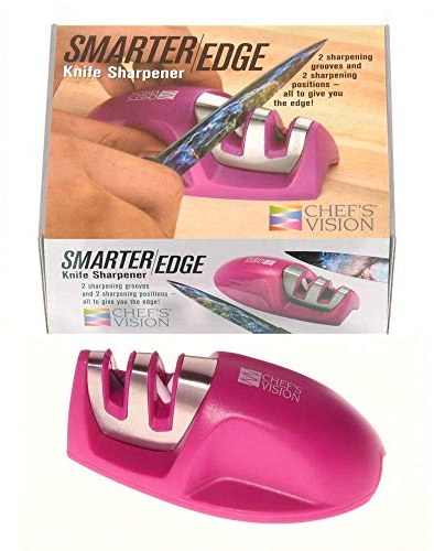 Chef's Vision SmarterEdge Kitchen Knife Sharpener - Pink - Dual-Groove Knife Sharpener for Precision Blade Maintenance - Compact, Stylish, and Versatile Knife Sharpeners for Home and Professional Use