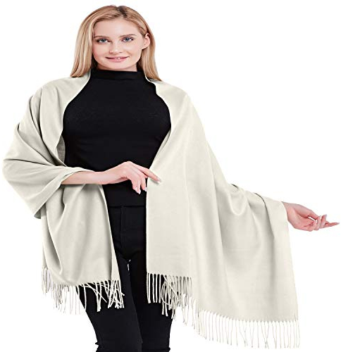 CJ Apparel Elfenbein 100% Kaschmir Zweilagige Schals Pashmina Handgemacht in Nepal Schultertuch Schal Umschlagtuch NEU