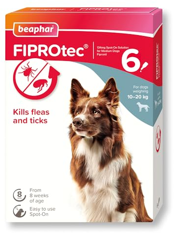 Beaphar - FIPROtec Spot-On for Medium Dogs (10-20kg) - Kills Fleas and Ticks - Vet Strength Treatment - 6 Pipettes